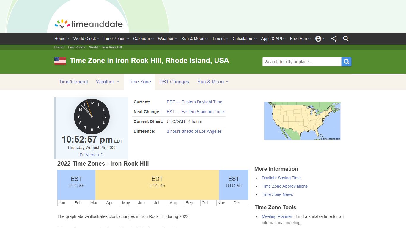 Time Zone & Clock Changes in Iron Rock Hill, Rhode Island, USA